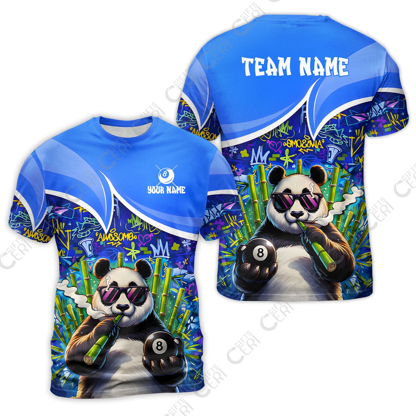 Customized 8 Ball Pool T-Shirt, 8-Ball Panda Bamboo Billiards, Billiards Jerseys