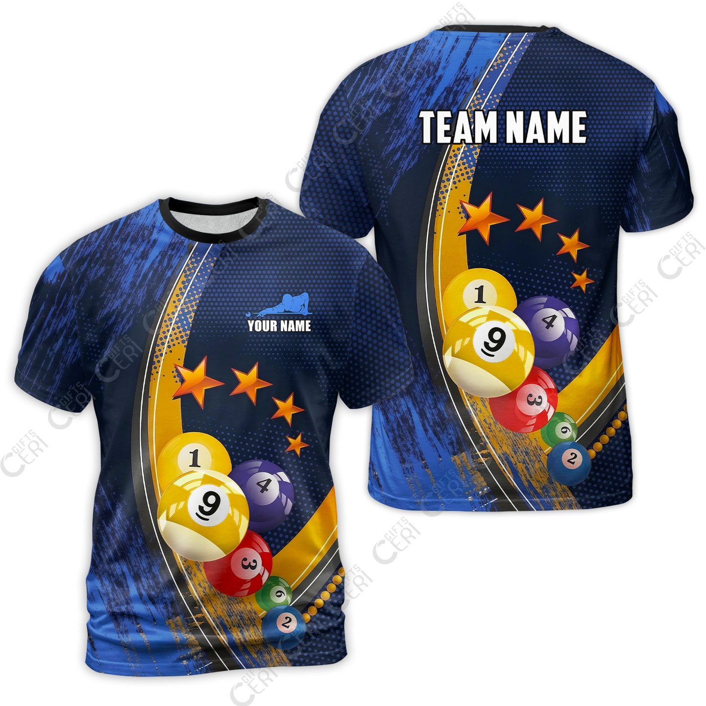 Customized 9 Ball Pool T-Shirt, Brush Paint Billiards 9-Ball, Personalized Billiards Jersey