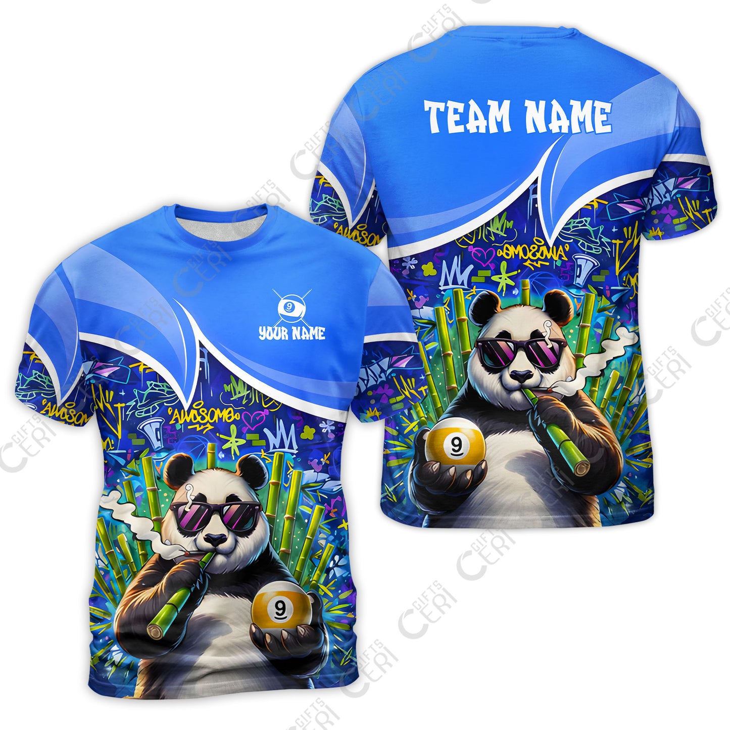Customized 9 Ball Pool T-Shirt, 9-Ball Panda Bamboo Billiards, Billiards Jerseys