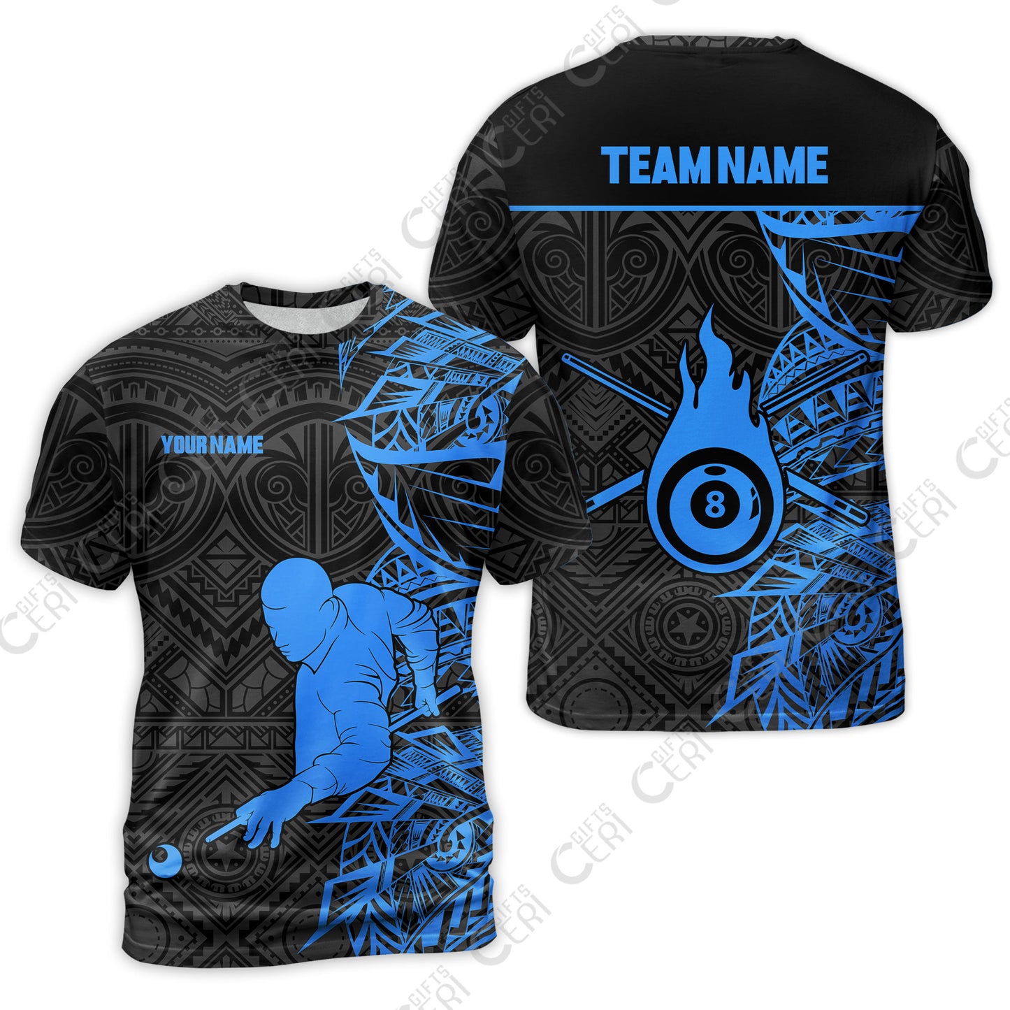 Customized 8 Ball Pool T-Shirt, 8-Ball Billiards Tattoo Pattern, Billiards Jerseys