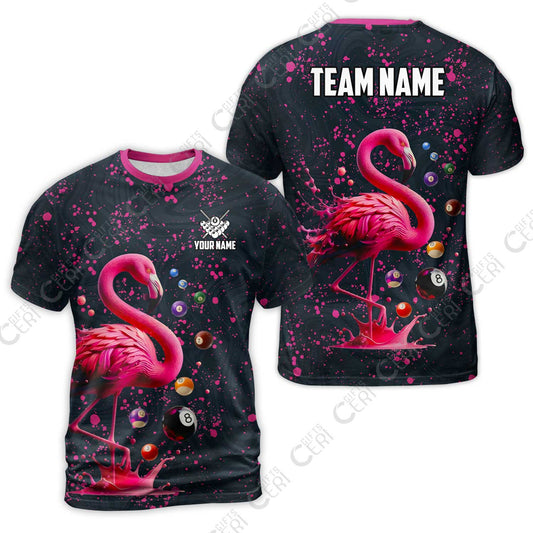 Customized 8 Ball Pool T-Shirt, Flamingo Pink Splat Billiard, Personalized Billiards Jersey