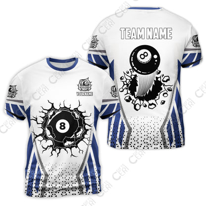 Customized 8 Ball Pool T-Shirt, Billiard Triangle Pattern, 8-Ball Breaks The Wall, Billiard Jerseys