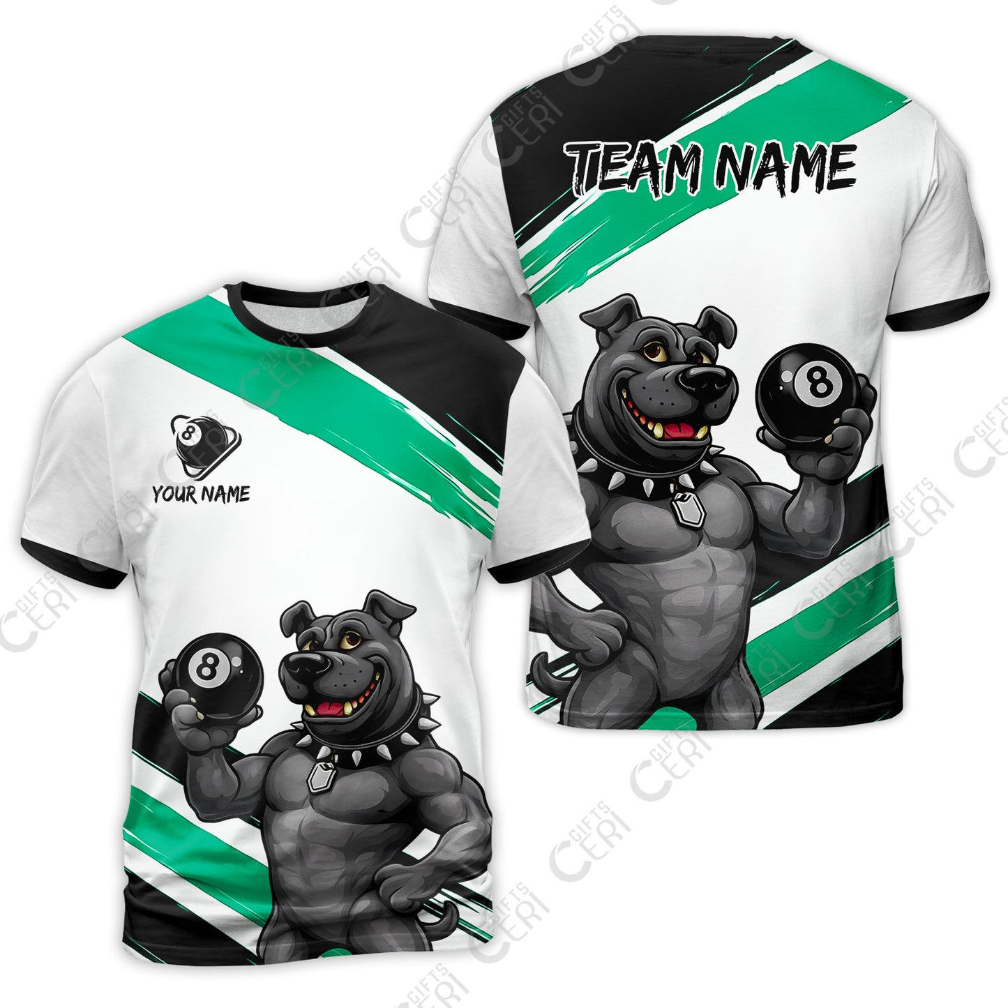 Customized Billiards T-Shirt, Personalized Pitbull 8 Ball Jersey Gift For Billiard Players