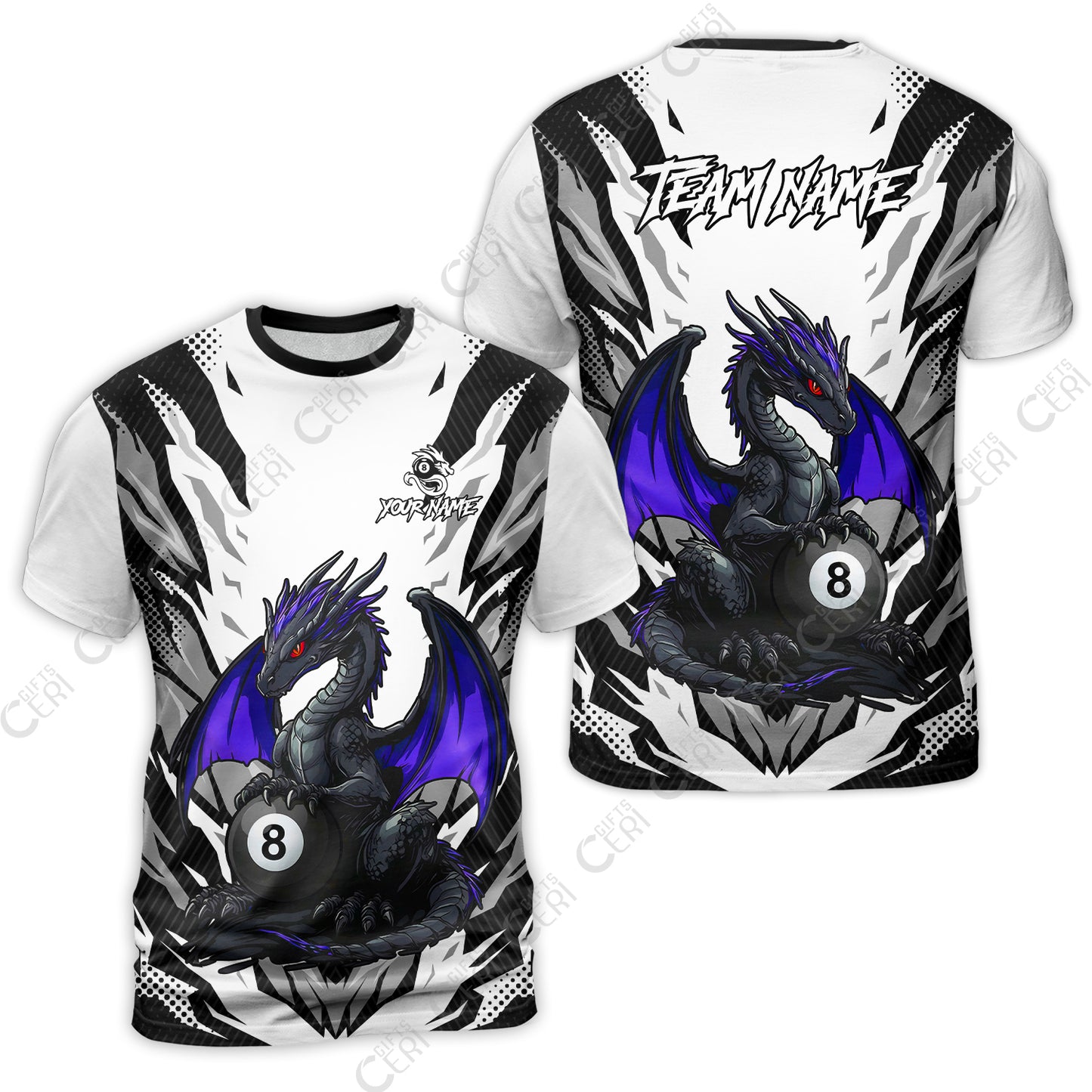 Customized Billiards T-Shirt, Personalized Baby Dragon 8 Ball Jersey Gift For Billiard Players