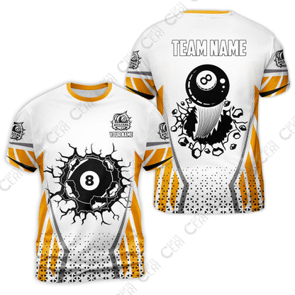 Customized 8 Ball Pool T-Shirt, Billiard Triangle Pattern, 8-Ball Breaks The Wall, Billiard Jerseys