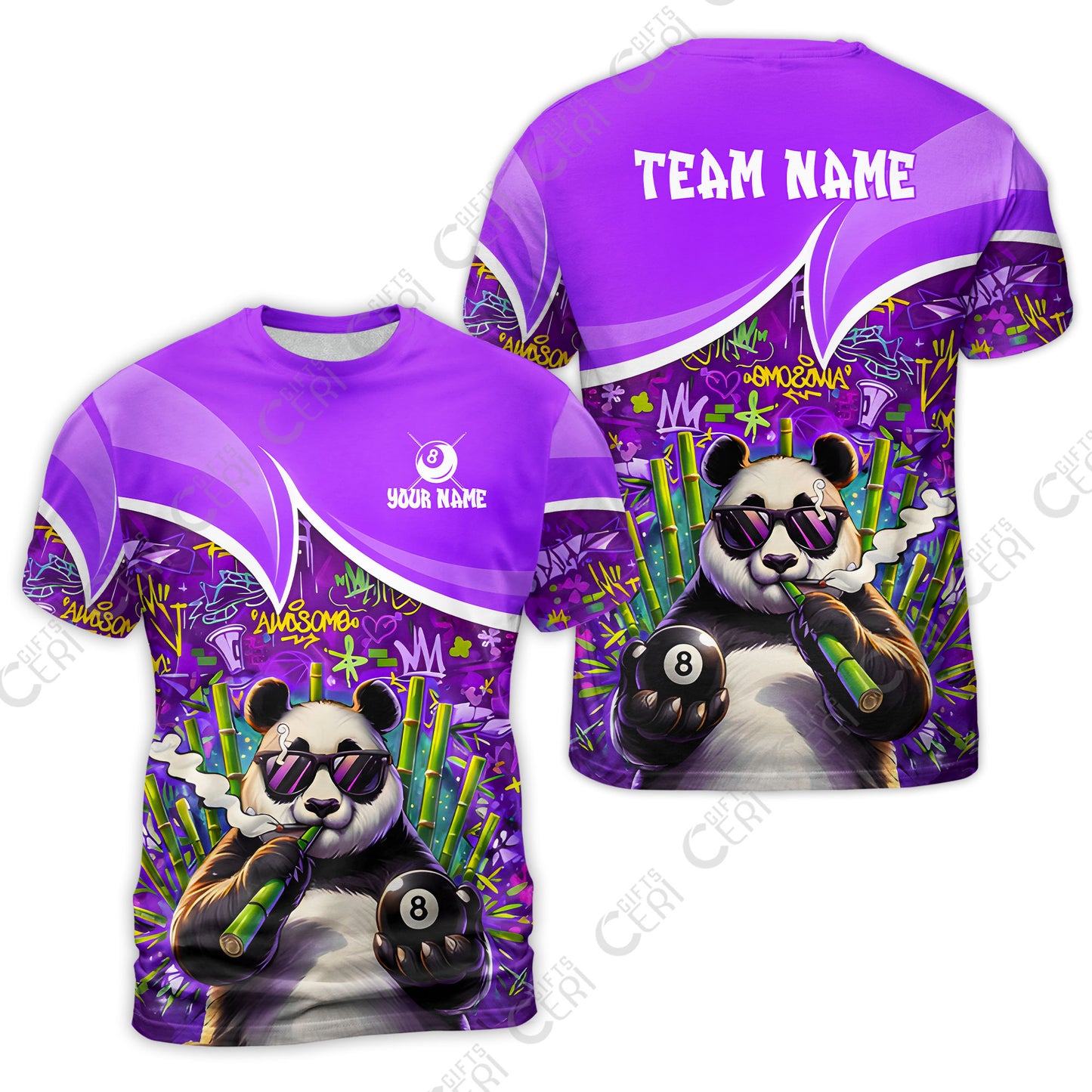 Customized 8 Ball Pool T-Shirt, 8-Ball Panda Bamboo Billiards, Billiards Jerseys