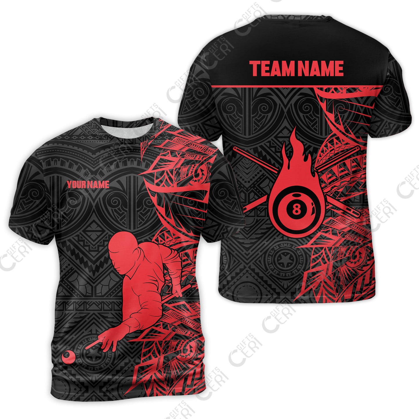 Customized 8 Ball Pool T-Shirt, 8-Ball Billiards Tattoo Pattern, Billiards Jerseys