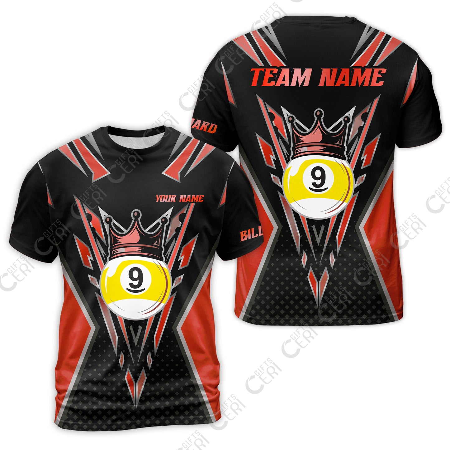 Customized 9 Ball Pool T-Shirt, Billiard 9-Ball Crown, Billiard Jerseys