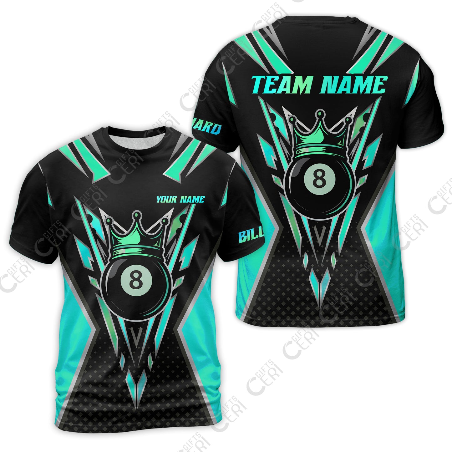 Customized 8 Ball Pool T-Shirt, Billiard 8-Ball Crown, Billiard Jerseys