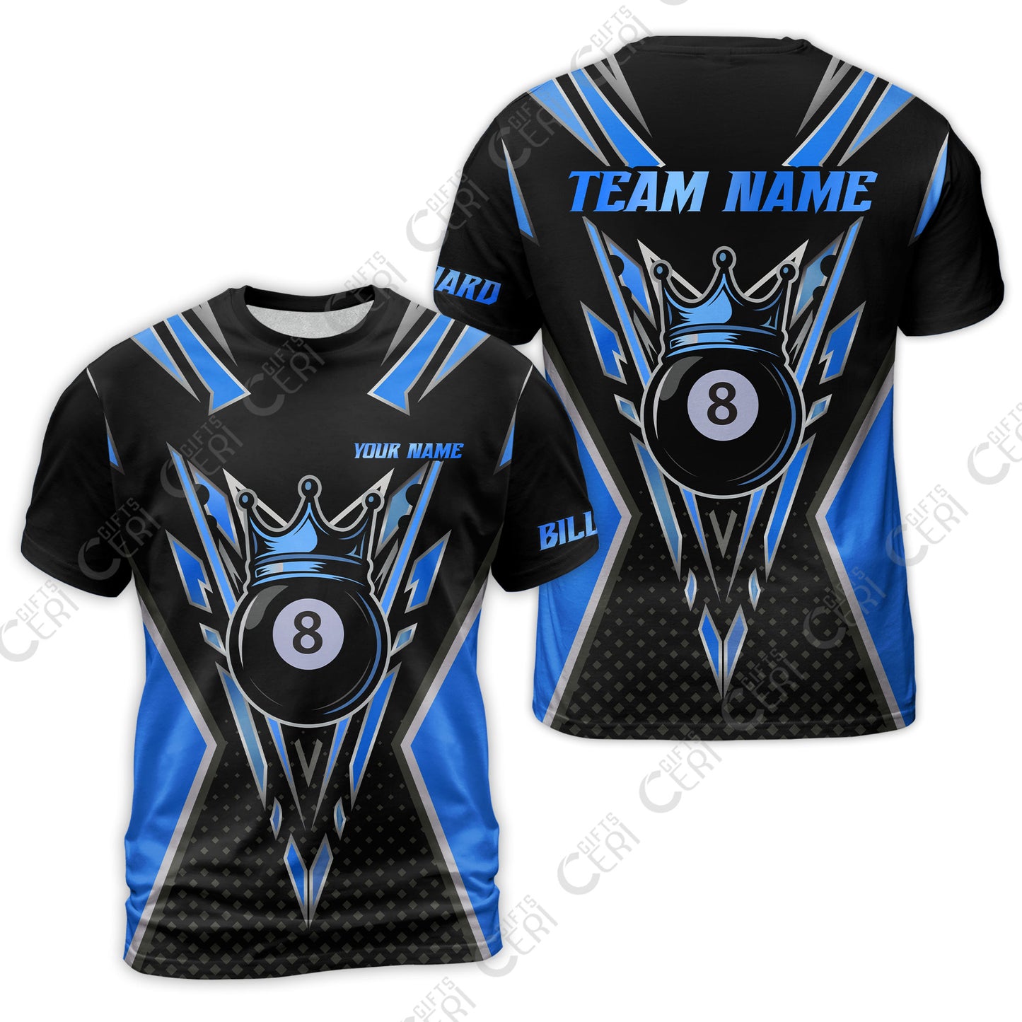 Customized 8 Ball Pool T-Shirt, Billiard 8-Ball Crown, Billiard Jerseys