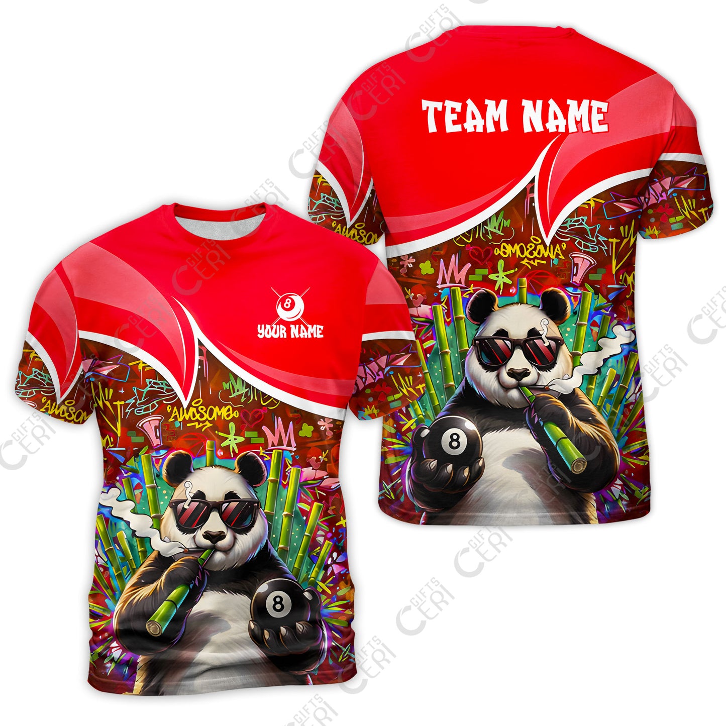 Customized 8 Ball Pool T-Shirt, 8-Ball Panda Bamboo Billiards, Billiards Jerseys