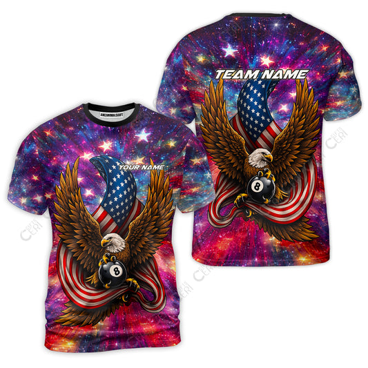 Customized 8 Ball Pool T-Shirt, Billiard American Flag Galactic Eagle, Billiards Jerseys