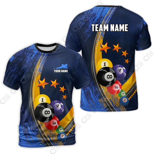 Customized 8 Ball Pool T-Shirt, Brush Paint Billiards 8-Ball, Personalized Billiards Jersey