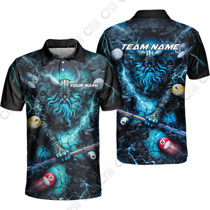 Customized Billiards Unisex Polo Shirt, Personalized Thunder Viking Billiards Jersey Gift For Billiard Players