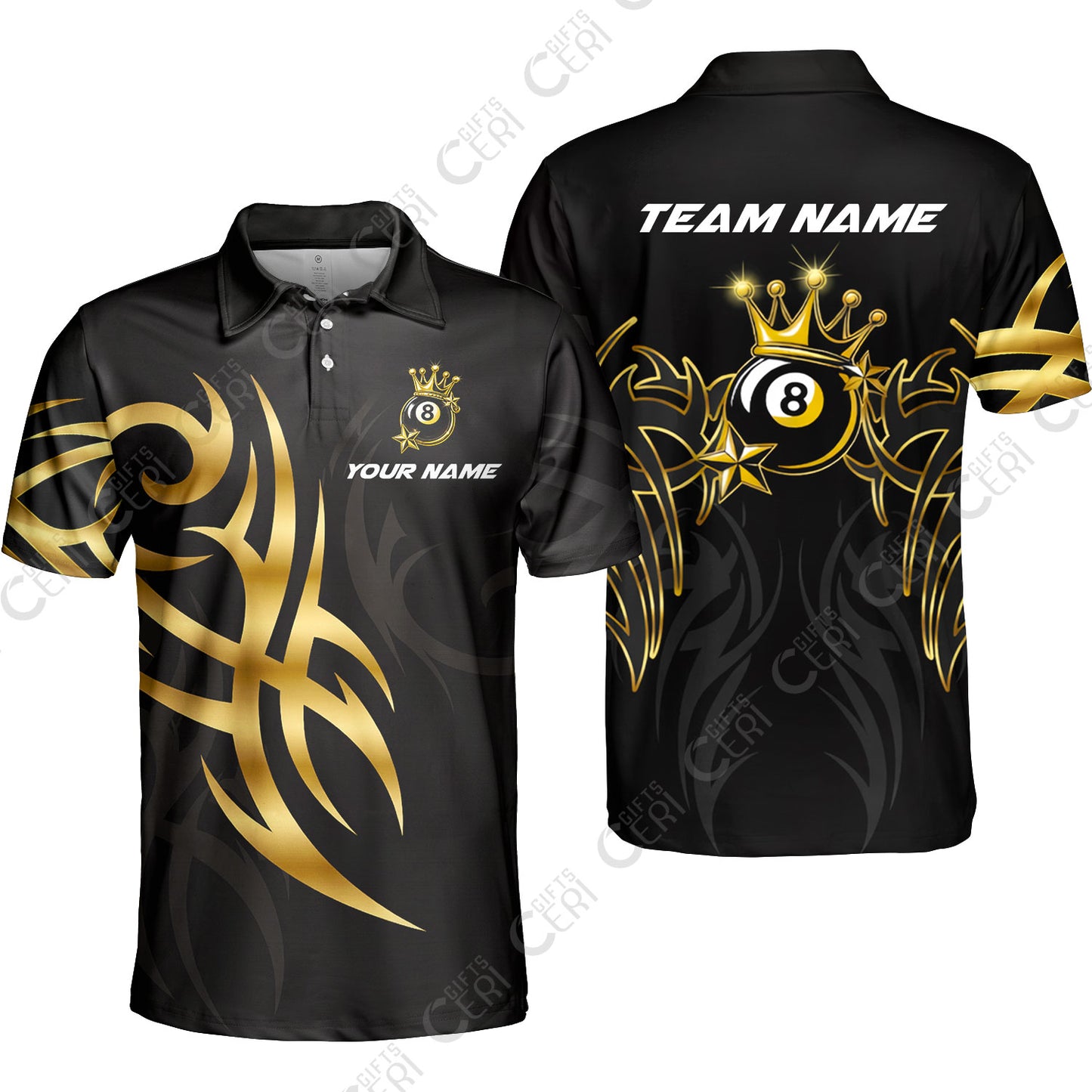 Customized 8 Ball Pool Unisex Polo Shirt, Billiard 8-Ball Crown And Stars, Billiards Jerseys