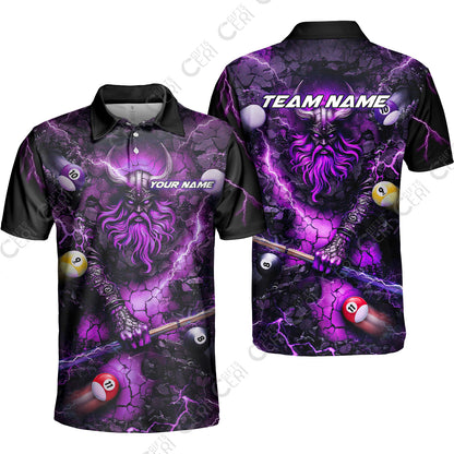 Customized Billiards Unisex Polo Shirt, Personalized Thunder Viking Billiards Jersey Gift For Billiard Players
