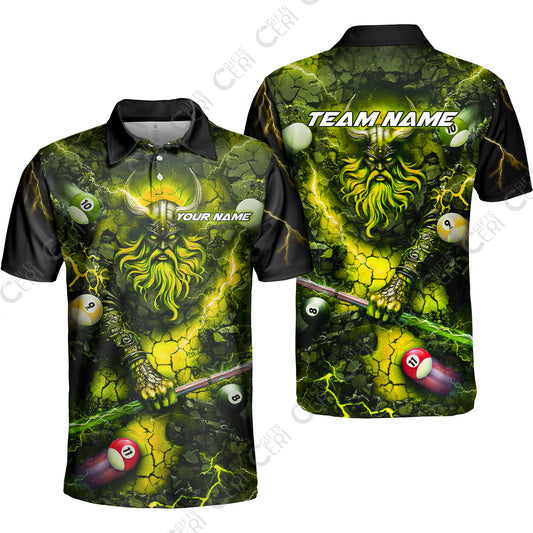 Customized Billiards Unisex Polo Shirt, Personalized Thunder Viking Billiards Jersey Gift For Billiard Players