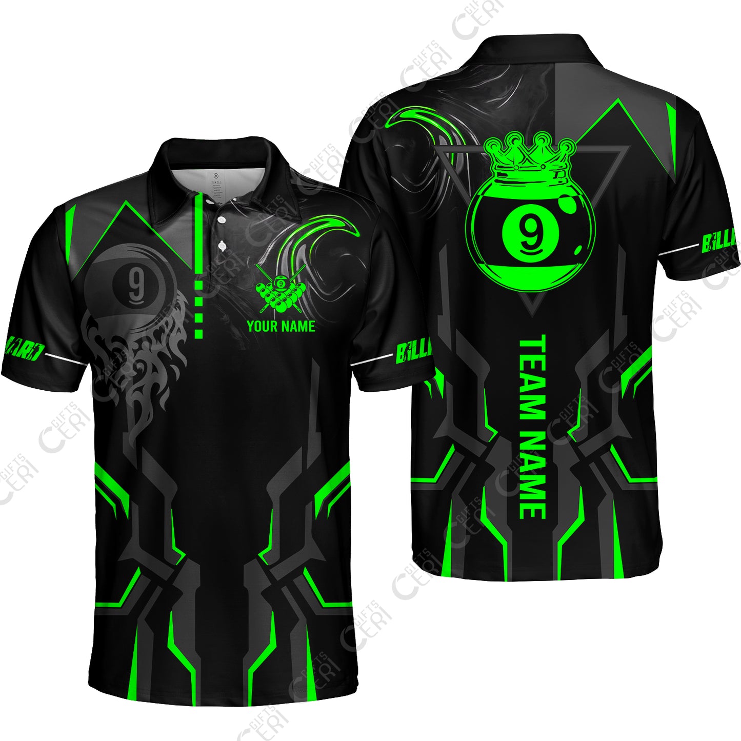 Customized 9 Ball Pool Unisex Polo Shirt, 9-Ball Liquid Effect Smoke, Billiard Jerseys