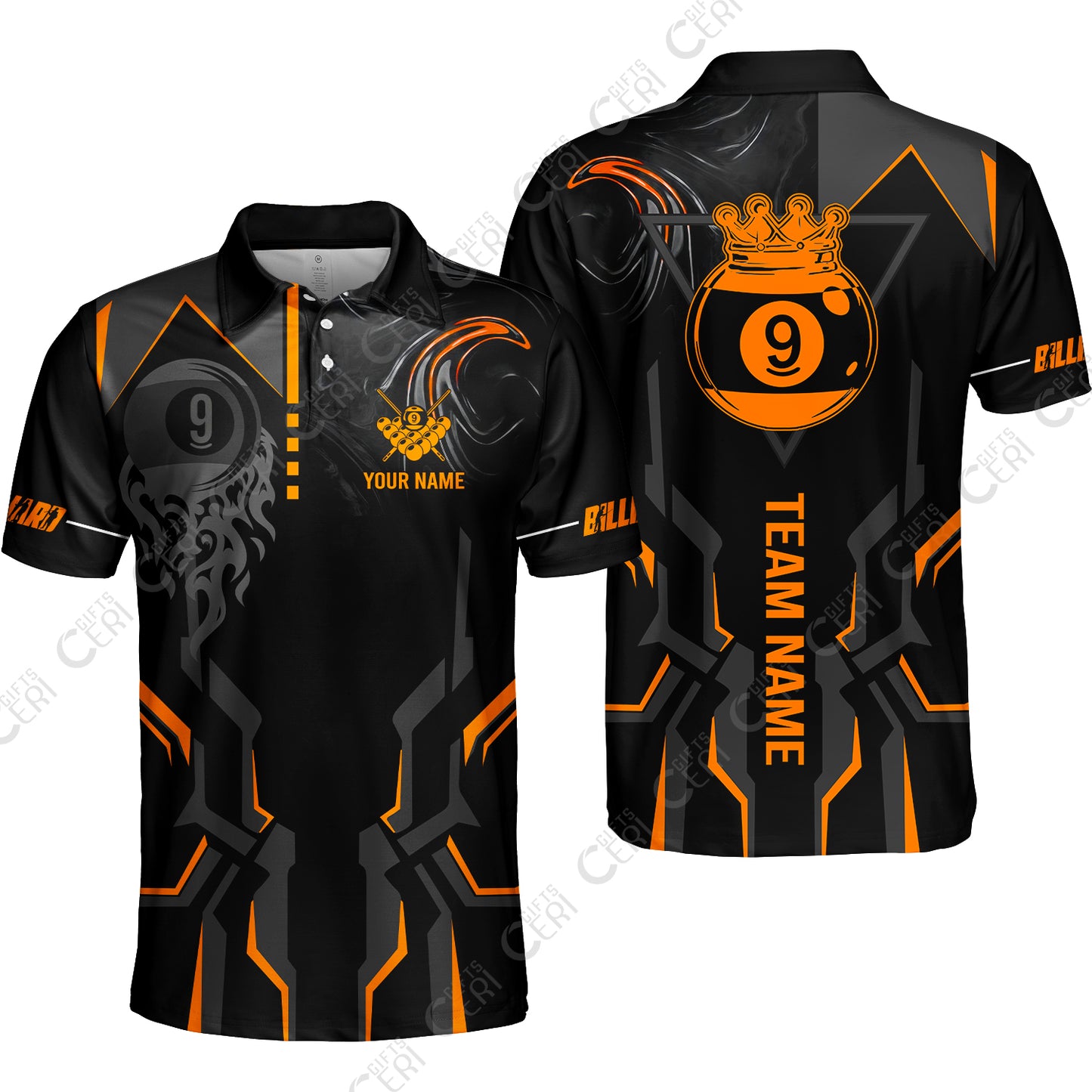 Customized 9 Ball Pool Unisex Polo Shirt, 9-Ball Liquid Effect Smoke, Billiard Jerseys