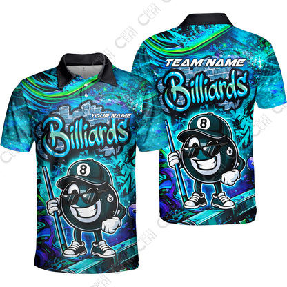 Customized Billiards Unisex Polo Shirt, Personalized Street Graffiti 8 Ball Jersey Gift For Billiard Players