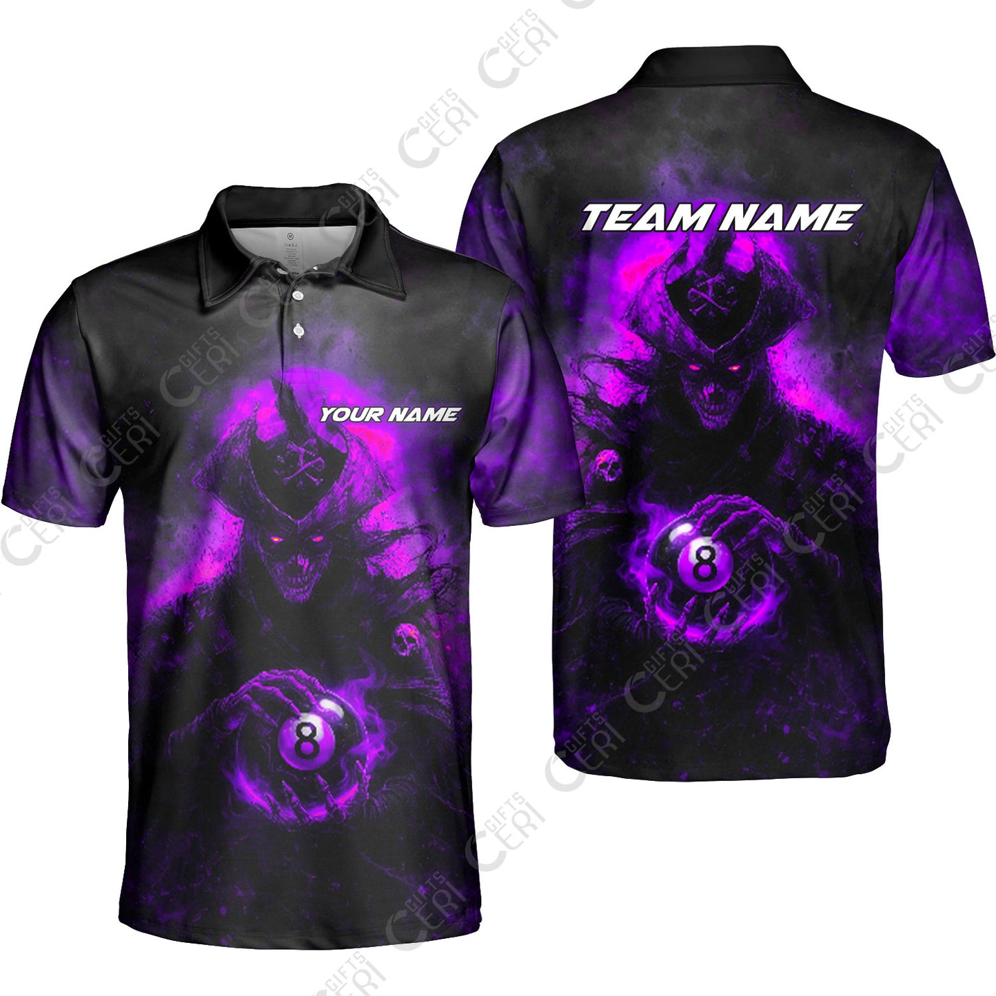 Customized Billiards Unisex Polo Shirt, Personalized Ghost Captains 8 Ball Jersey Gift For Billiard Players