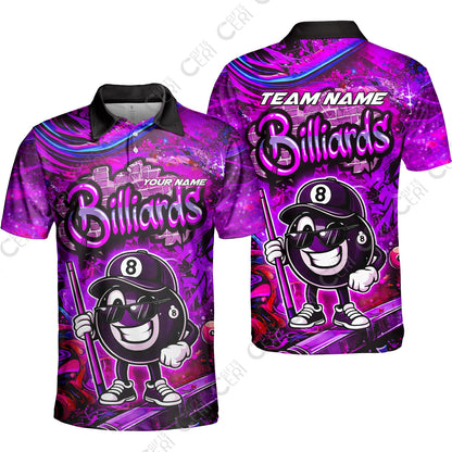 Customized Billiards Unisex Polo Shirt, Personalized Street Graffiti 8 Ball Jersey Gift For Billiard Players