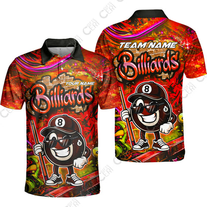 Customized Billiards Unisex Polo Shirt, Personalized Street Graffiti 8 Ball Jersey Gift For Billiard Players