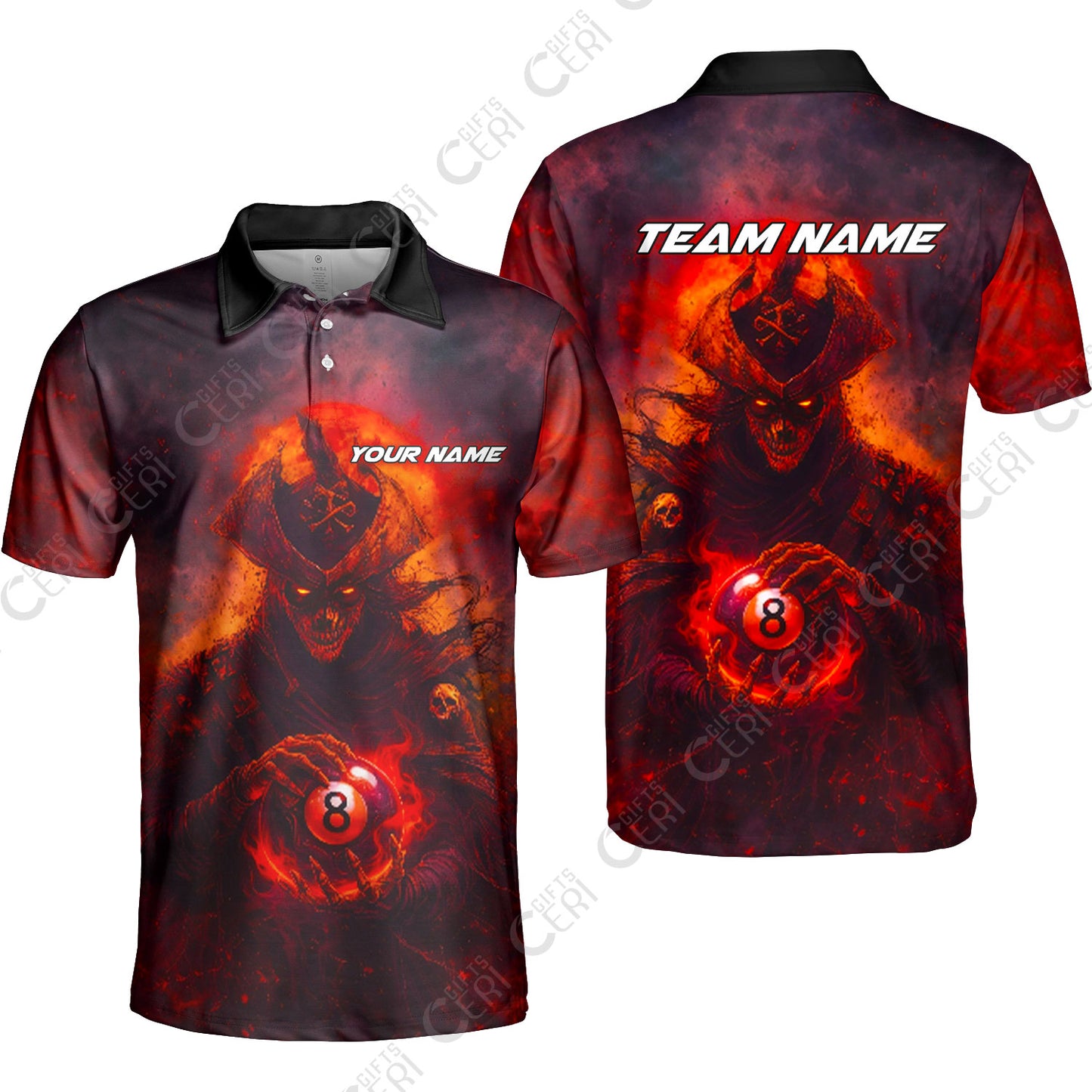 Customized Billiards Unisex Polo Shirt, Personalized Ghost Captains 8 Ball Jersey Gift For Billiard Players