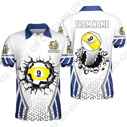 Customized 9 Ball Pool Unisex Polo Shirt, Billiard Triangle Pattern, 9-Ball Breaks The Wall, Billiard Jerseys