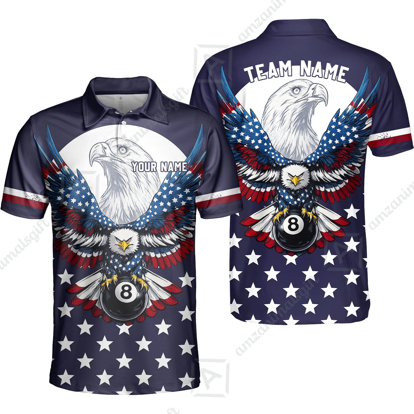 Customized 8 Ball Pool Unisex Polo Shirt, American Eagle Billiards 8-Ball, Personalized Billiards Jersey