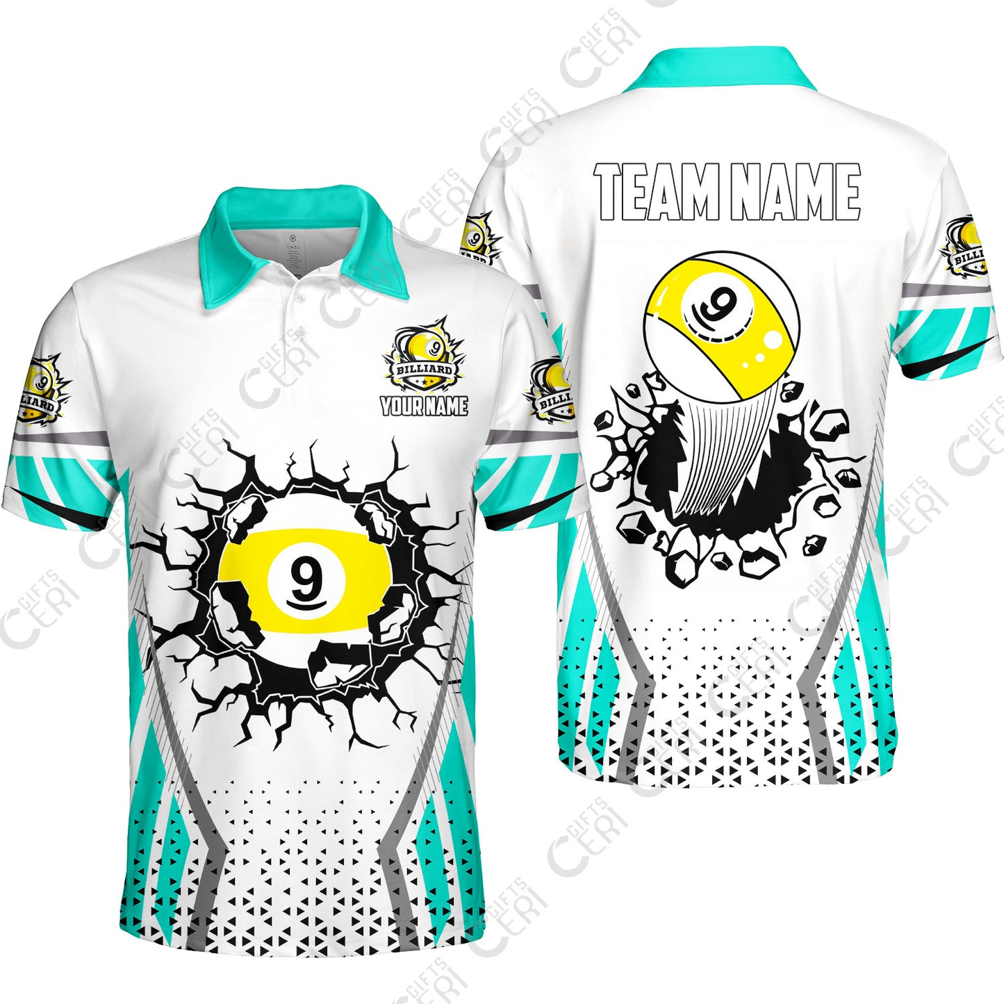 Customized 9 Ball Pool Unisex Polo Shirt, Billiard Triangle Pattern, 9-Ball Breaks The Wall, Billiard Jerseys