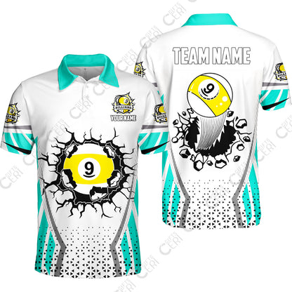Customized 9 Ball Pool Unisex Polo Shirt, Billiard Triangle Pattern, 9-Ball Breaks The Wall, Billiard Jerseys