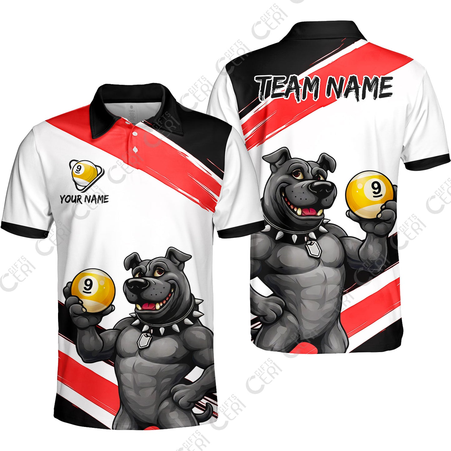 Customized Billiards Unisex Polo Shirt, Personalized Pitbull 9 Ball Jersey Gift For Billiard Players