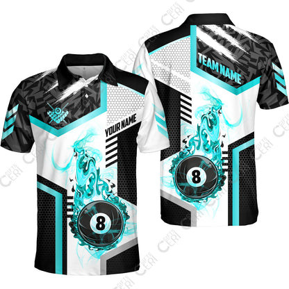 Customized Billiards Unisex Polo Shirt, Flaming 8-Ball Graphic, 8 Ball Pool Jersey