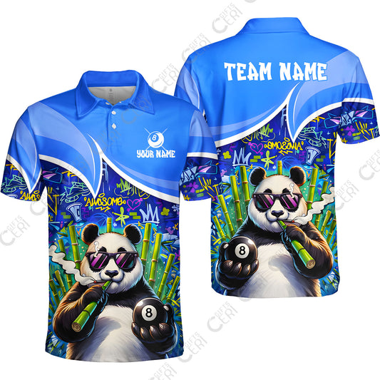 Customized 8 Ball Pool Unisex Polo Shirt, 8-Ball Panda Bamboo Billiards, Billiards Jerseys