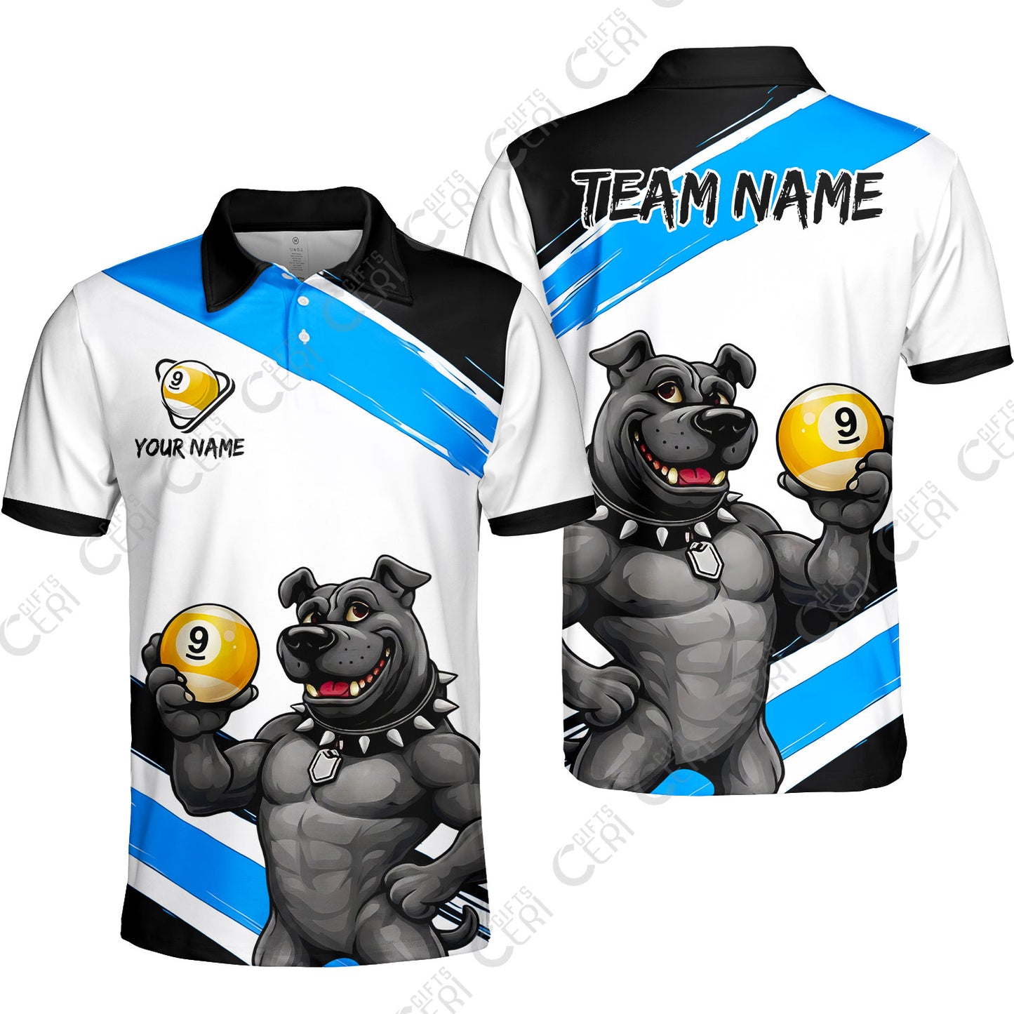 Customized Billiards Unisex Polo Shirt, Personalized Pitbull 9 Ball Jersey Gift For Billiard Players