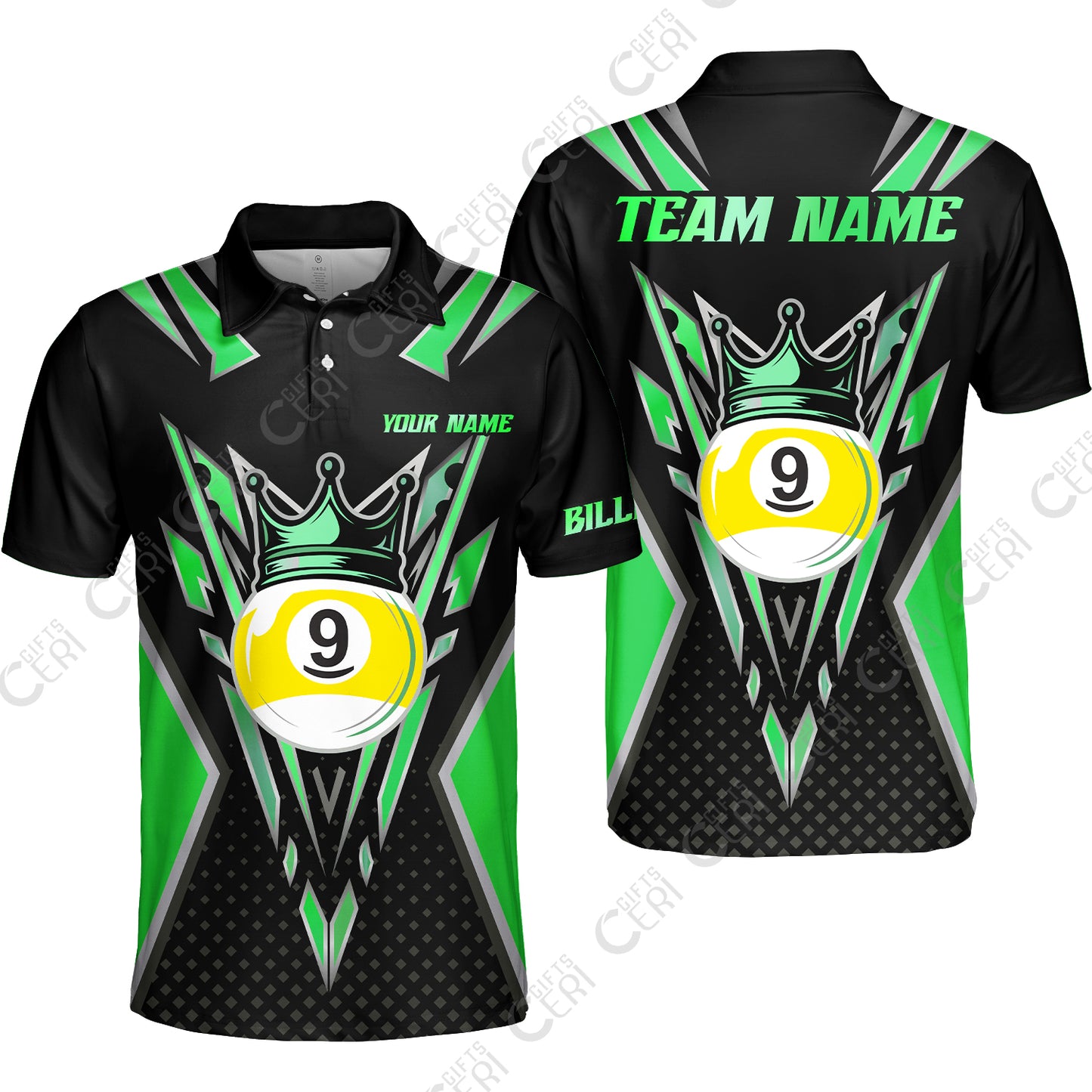 Customized 9 Ball Pool Unisex Polo Shirt, Billiard 9-Ball Crown, Billiard Jerseys