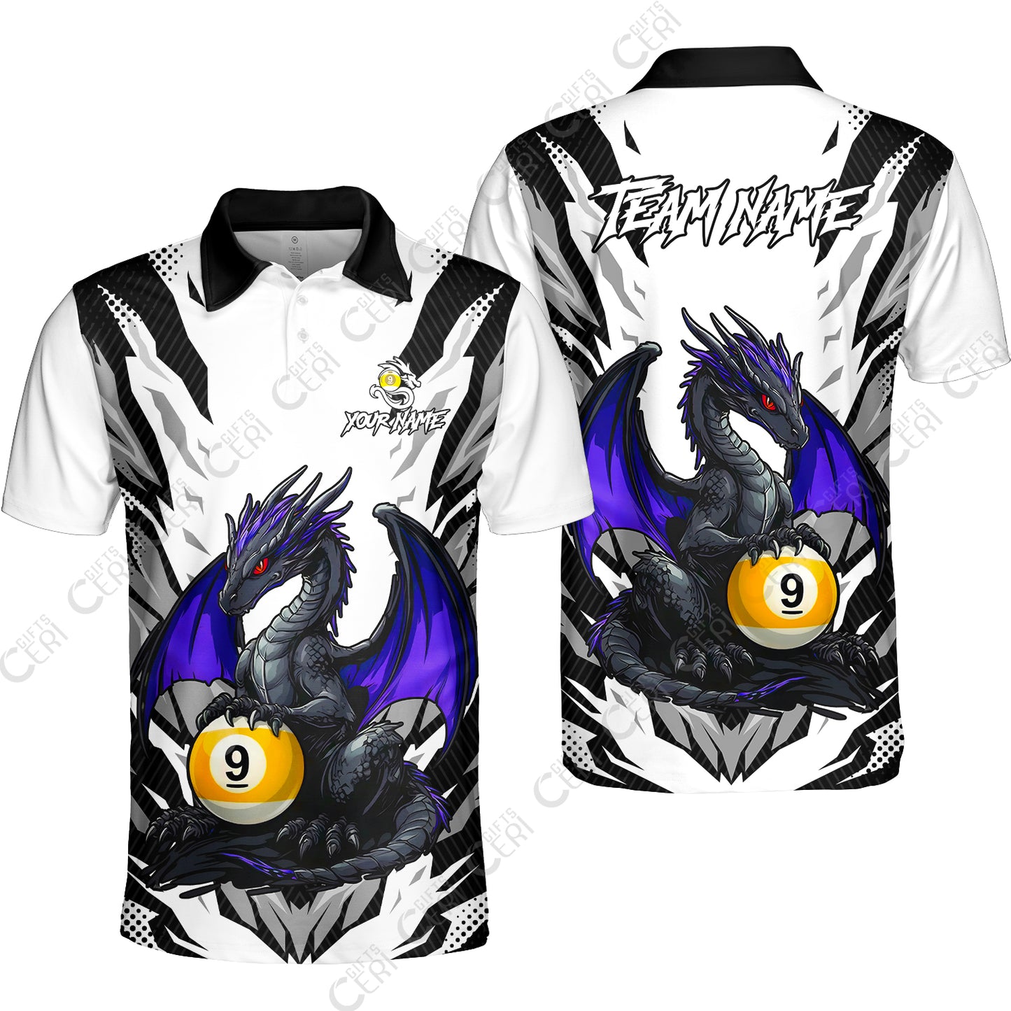 Customized Billiards Unisex Polo Shirt, Personalized Baby Dragon 9 Ball Jersey Gift For Billiard Players