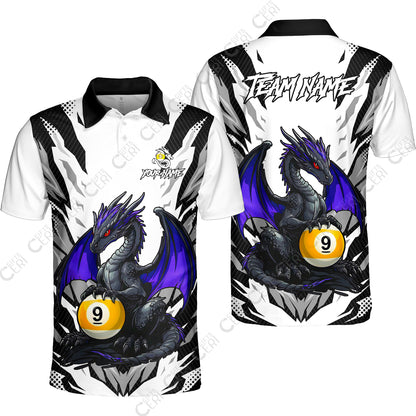 Customized Billiards Unisex Polo Shirt, Personalized Baby Dragon 9 Ball Jersey Gift For Billiard Players