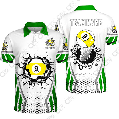 Customized 9 Ball Pool Unisex Polo Shirt, Billiard Triangle Pattern, 9-Ball Breaks The Wall, Billiard Jerseys