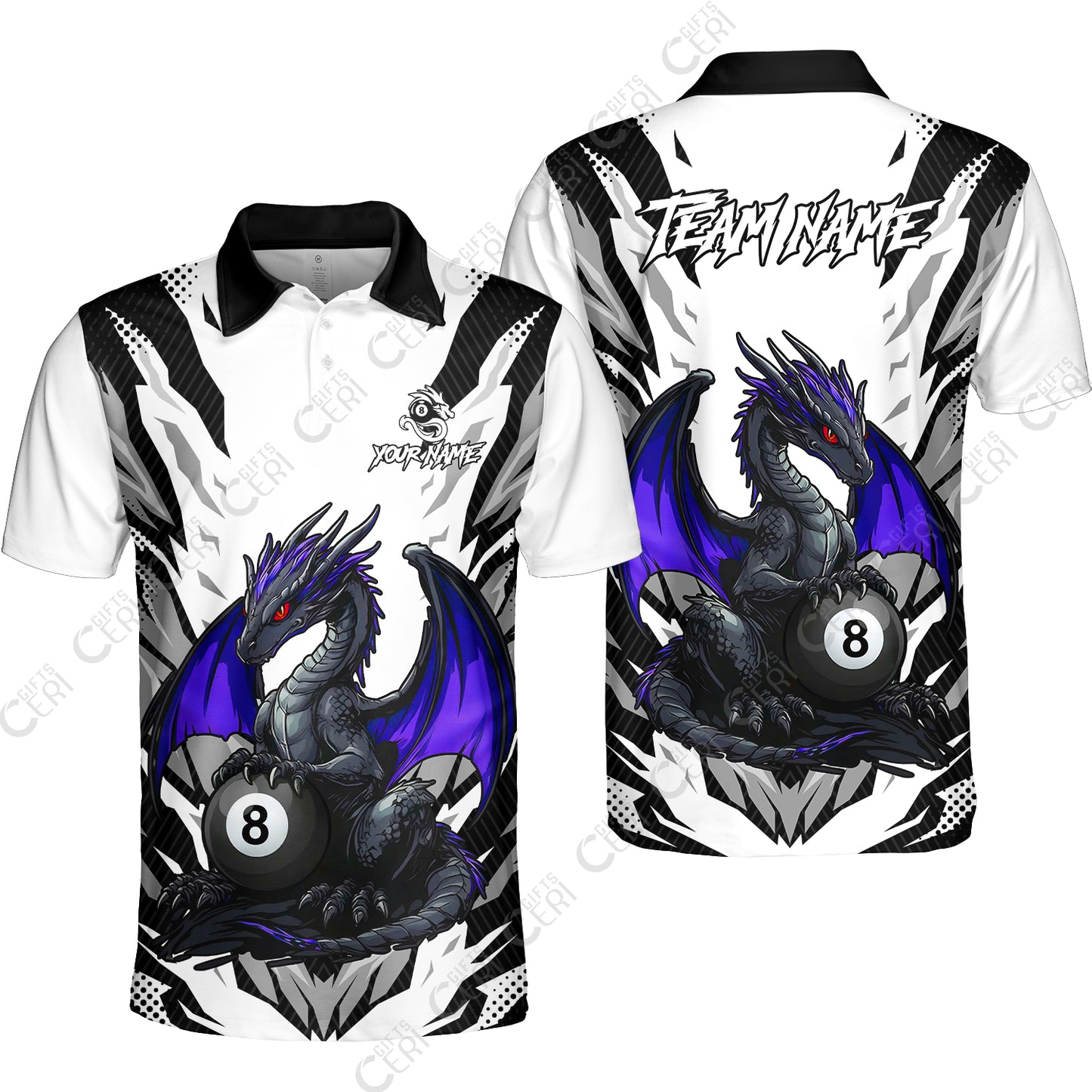 Customized Billiards Unisex Polo Shirt, Personalized Baby Dragon 8 Ball Jersey Gift For Billiard Players