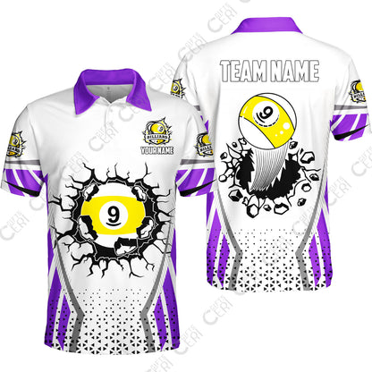Customized 9 Ball Pool Unisex Polo Shirt, Billiard Triangle Pattern, 9-Ball Breaks The Wall, Billiard Jerseys
