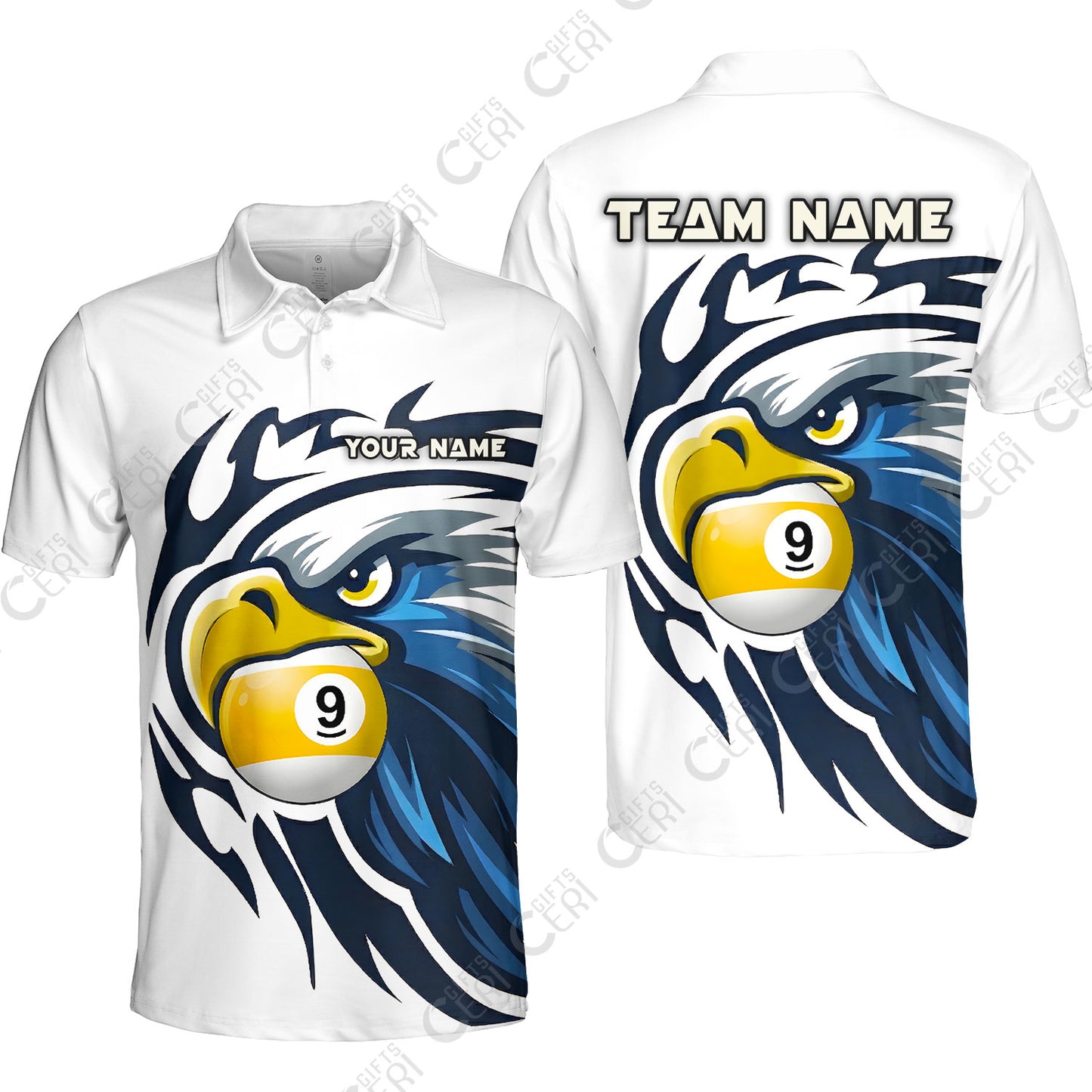 Customized 9 Ball Pool Unisex Polo Shirt, Eagle Eye 9-Ball, Personalized Billiards Jersey