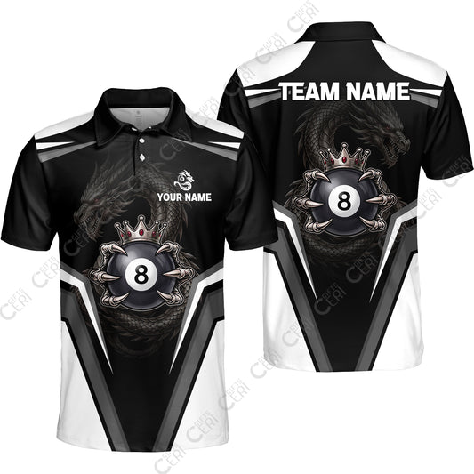 Customized 8 Ball Pool Unisex Polo Shirt, Dragon's Holding 8-Ball, Personalized Billiards Jersey