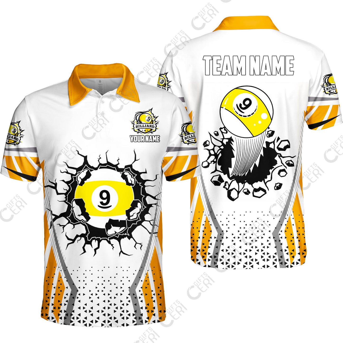 Customized 9 Ball Pool Unisex Polo Shirt, Billiard Triangle Pattern, 9-Ball Breaks The Wall, Billiard Jerseys