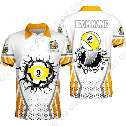 Customized 9 Ball Pool Unisex Polo Shirt, Billiard Triangle Pattern, 9-Ball Breaks The Wall, Billiard Jerseys