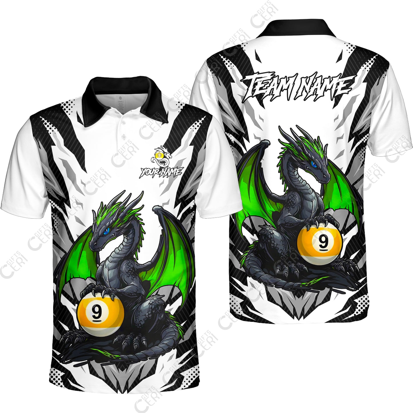 Customized Billiards Unisex Polo Shirt, Personalized Baby Dragon 9 Ball Jersey Gift For Billiard Players
