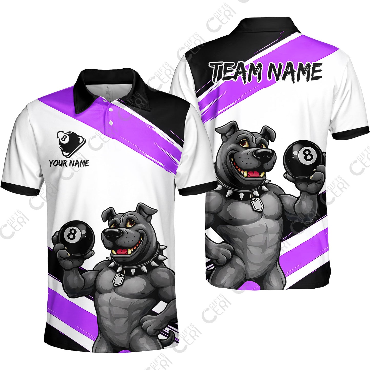 Customized Billiards Unisex Polo Shirt, Personalized Pitbull 8 Ball Jersey Gift For Billiard Players