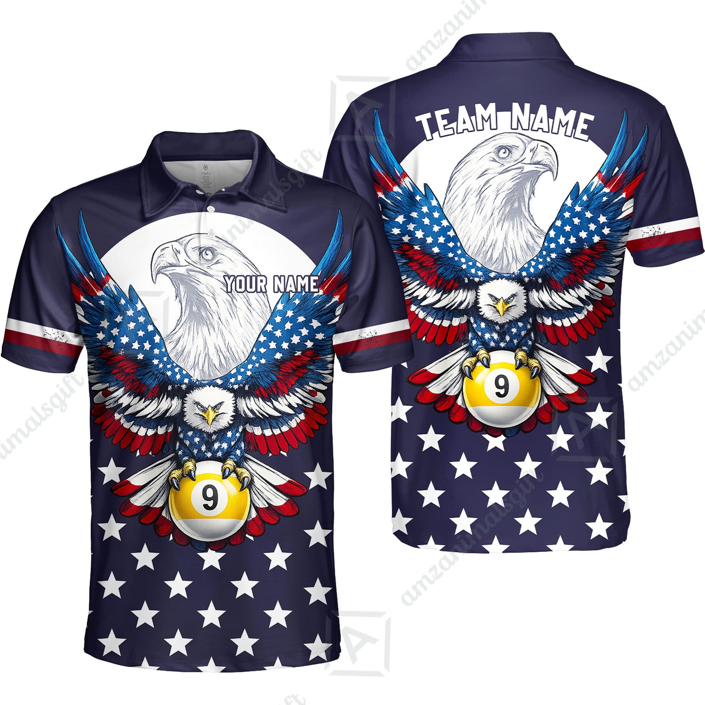 Customized 9 Ball Pool Unisex Polo Shirt, American Eagle Billiards 9-Ball, Personalized Billiards Jersey