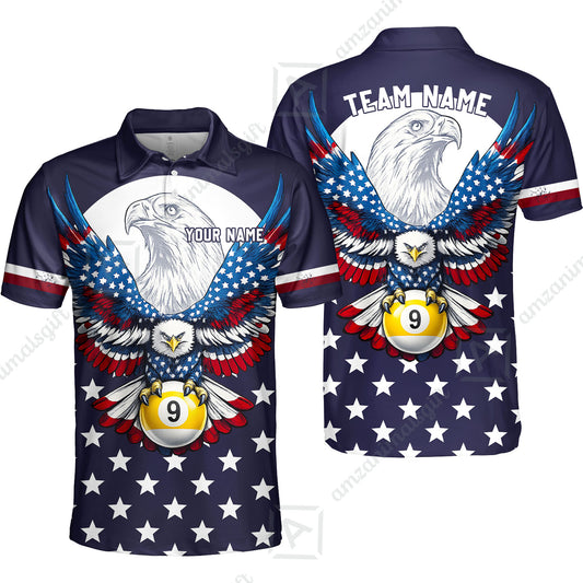 Customized 9 Ball Pool Unisex Polo Shirt, American Eagle Billiards 9-Ball, Personalized Billiards Jersey